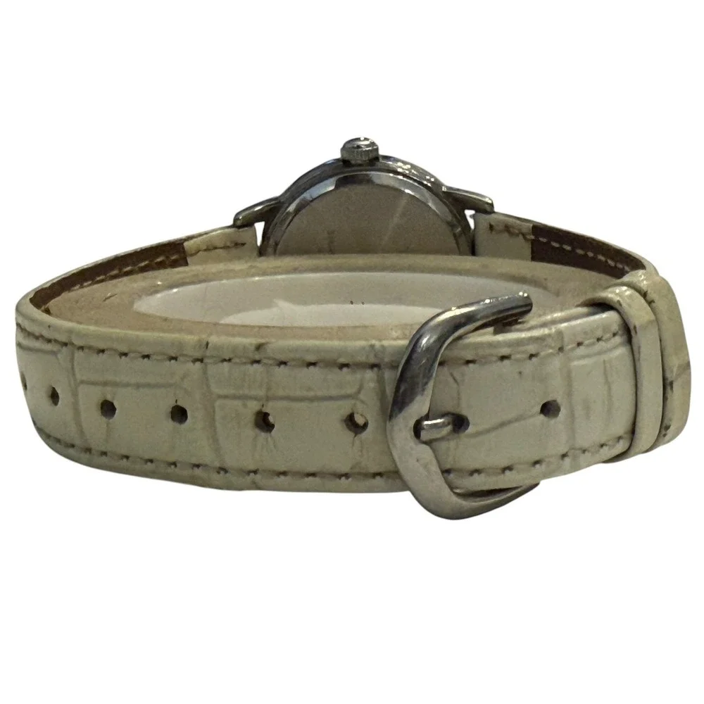 Timex Indiglo Women's Watch White‎ Leather Strap Silver Tone Case